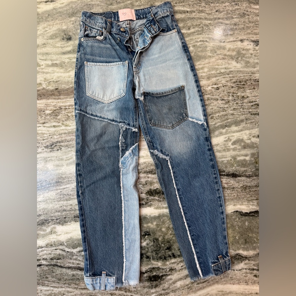 REVICE Denim Women's Straight Leg Patchwork Jeans Size 24